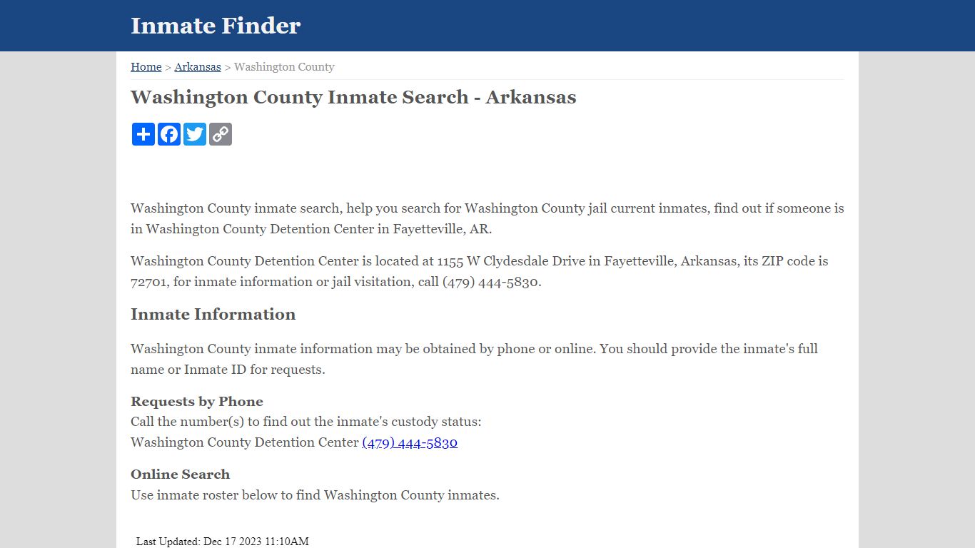 Washington County Inmate Search - Arkansas - Inmate Finder